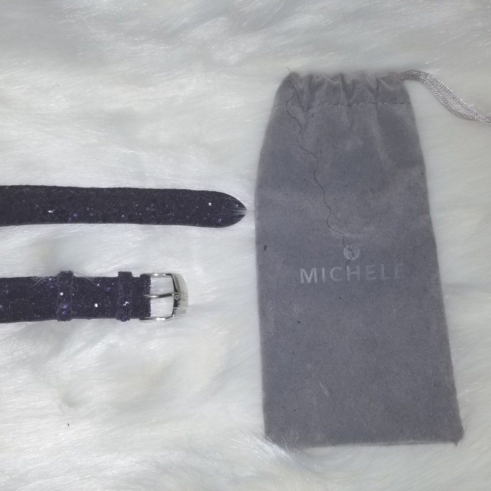 Michele 18mm Dark Purple Crystal Leather Glitter B